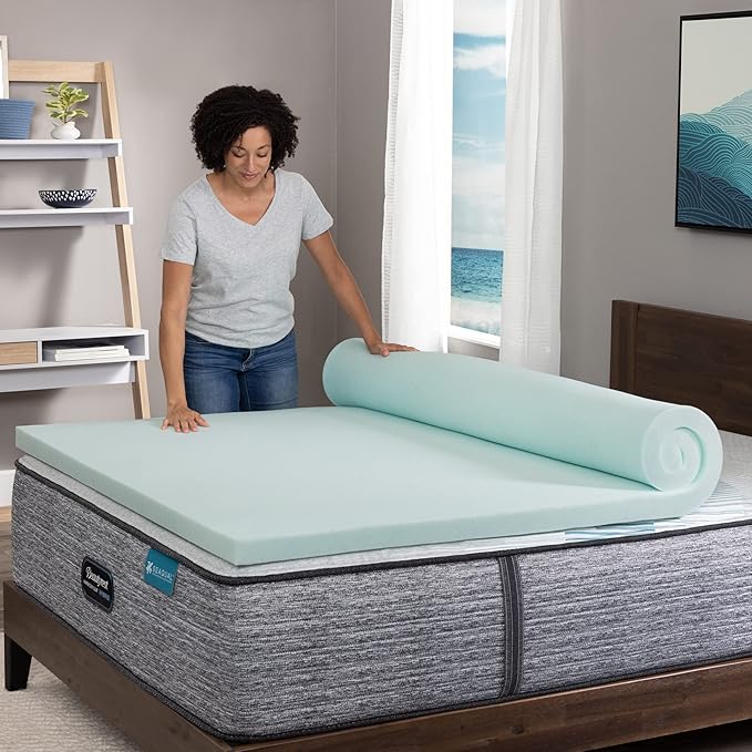 Beautyrest Thermagel Deluxe Cooling Pressure-Relieving Memory Foam Mattress Topper, King, 2-Inch Blue