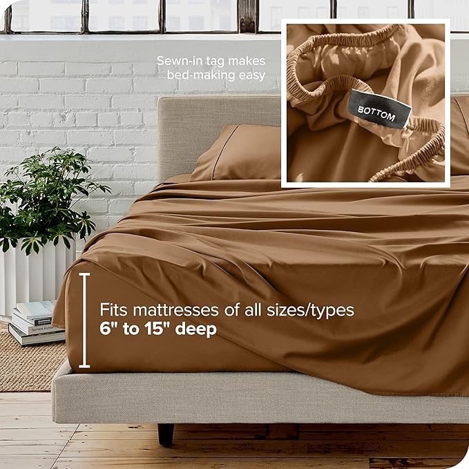 Bare Home Queen Sheet Set - 1800 Ultra-Soft Microfiber Queen Bed Sheets - Double Brushed - Deep Pockets - Easy Fit - 4 Piece Set - Bedding Sheets & Pillowcases (Queen, Caramel)
