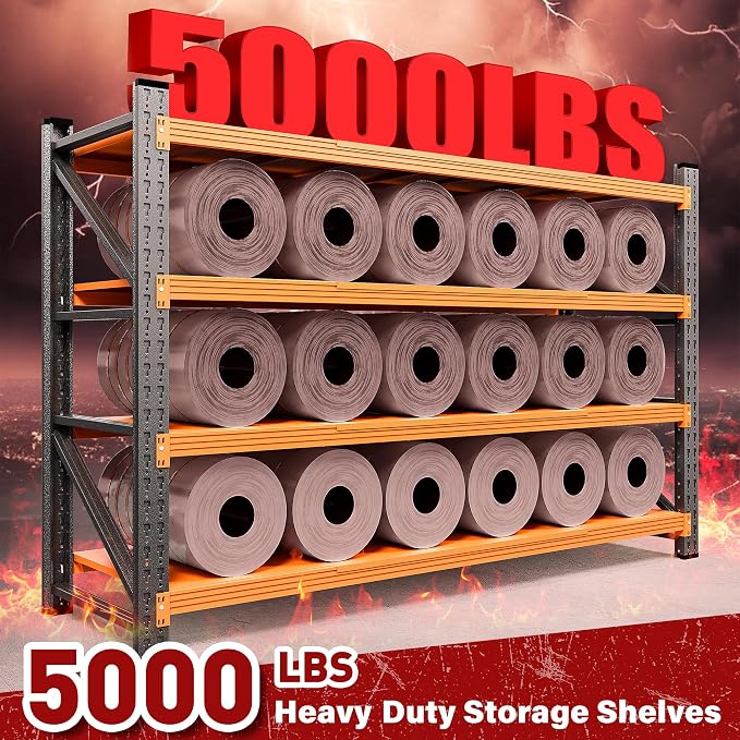5000LBS Heavy Duty Garage Shelving Units,60" Wide & Deep Storage Shelves,Orange Metal Garage Shelves,Large Storage Rack,Steel Shelf,Industrial Shelving for Shop,Warehouse,60" W x 24" D x 70" H - Image 3