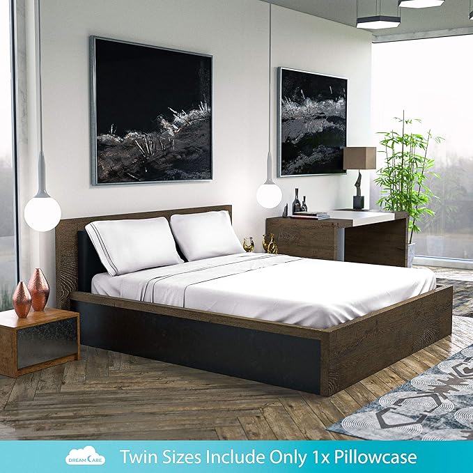DREAMCARE Twin XL Sheet Sets - 3 pcs Breathable Cooling Bed Sheets - up to 21" Extra Deep Pocket Twin XL Sheets Set with Side Pockets - Extra Soft 100% Brushed Hypoallergenic Hotel Luxury - White