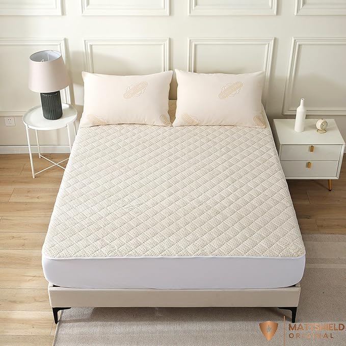Luxury Quilted Organic Cotton Mattress Protector King Size - Premium 380 GSM Waterproof & Breathable Pad - Deep Pocket Fitted Cover - Soft & Silent Protection