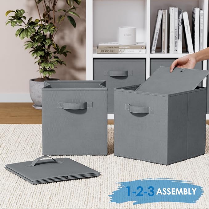Storage Cubes Pack Of 8 - Standard Size Cube Storage Bin 10.5x10.5x11 With Dual Handles For Easy Carrying- Fabric Storage Bins Collapsible (Grey) - Image 6
