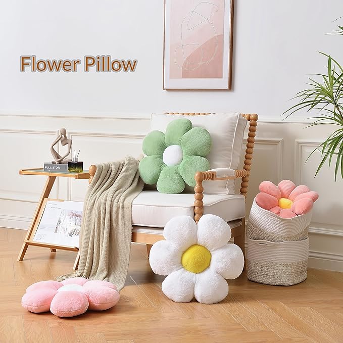 Flower Pillow, Decorative Throw Pillow 19.6In Daisy Pillow Cute Flower Shaped Decorative Pillow Cushion Home Decor Flower Cushion for Sofa Couch Bed Reading Tent.