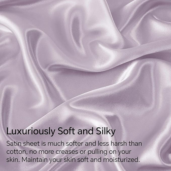 BEDELITE Satin Sheets Twin XL Size Bed Set, Luxury Soft Lavender Silky Sheets for Hair and Skin, Similar to Silk Bed Sheets Set 3 Pieces with 1 Deep Pocket Fitted Sheet, 1 Flat Sheet, and 1 Pillowcase