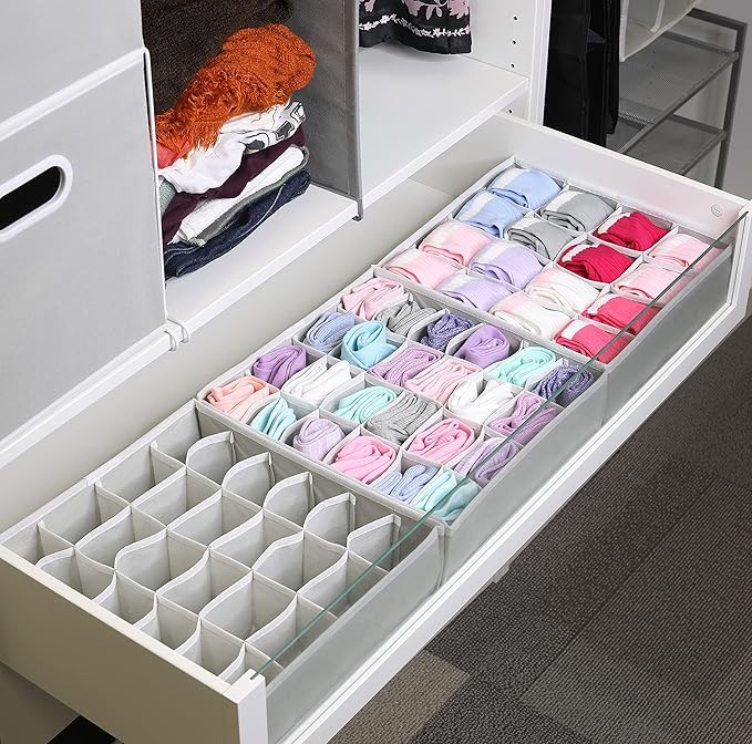 Simple Houseware Sock Drawer Organizer for Dresser/Closet/Bedroom, 3 Pack, Gray - Image 4