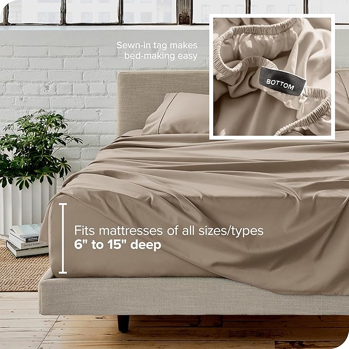 Bare Home Full XL Sheet Set - 1800 Ultra-Soft Microfiber Full Extra Long Bed Sheets - Double Brushed - Deep Pockets - Easy Fit - 4 Piece Set - Bedding Sheets & Pillowcases (Full XL, Pebble)
