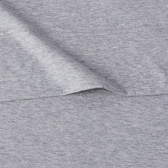 Amazon Basics 4 Piece Breathable 100% Cotton Jersey Knit Bed Sheet Set, Includes Flat and Fitted Sheets, Pillowcase, Stretchy, Full, Light Gray, Solid