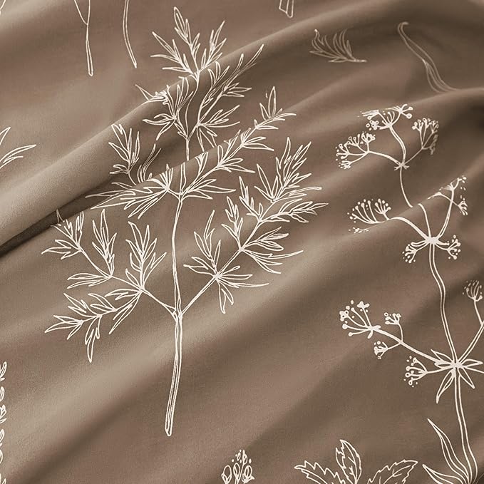 Love's cabin Light Taupe Comforter Set Queen - Queen Size Comforter Set, 3 Pieces Cute Floral Bedding Sets for All Seasons,1 Soft Reversible Botanical Flowers Comforter and 2 Pillow Shams