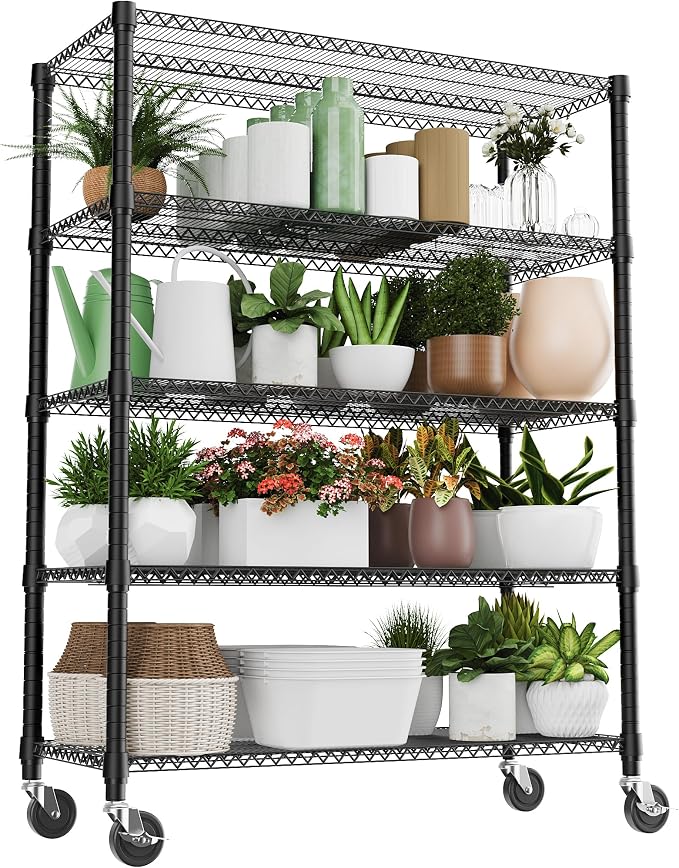 M MZG 3300LBS 53.1" W 5 Tiers Shelf Steel Storage Shelving Utility Shelving Unit Steel Organizer Wire Rack for Home,Kitchen,Office,Garage Black 23.6" D x 53.1" W x 73.6" H by MEIGAOPLASTICANDMETALHKCOLIMITED