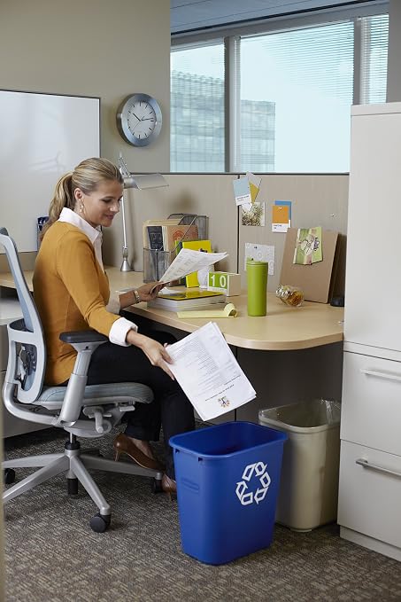 Rubbermaid Commercial Products Deskside Recycling Can, 7-Gallon/28-Quart, Blue Recycling Symbol, Plastic, for Bedroom/Bathroom/Office/Under Desk/Sink - Image 2