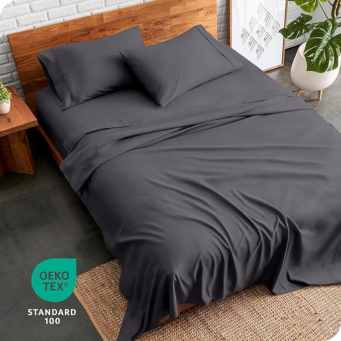 Bare Home Split Head Flex King Sheet Set - 1800 Ultra-Soft Microfiber Bed Sheets - Double Brushed - Deep Pockets - Easy Fit - 4 Piece Set - Bedding Sheets & Pillowcases (Forged Iron Grey)