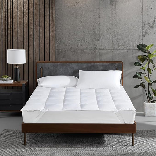 Kathy Ireland Brrr Pro Cooling Tencel Quilted Fitted Mattress Topper Queen Size, 300 Thread Count Tencel Lyocell/Polyester Filling Mattress Topper Breathable Soft Mattress Cover Pad - White