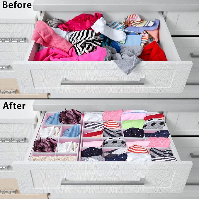 Simple Houseware 4-Pack Drawer Organizer Set - Closet Dividers for Underwear, Socks, Bras, Scarves, Ties - Foldable Non-Woven Storage Boxes, Pink - Image 3