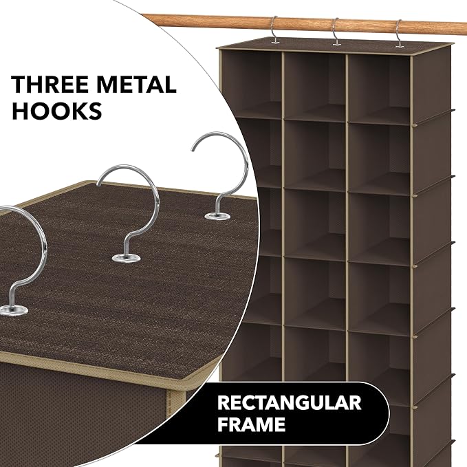 Simple Houseware 24 Section Shelves Hanging Shoes Organizer Holder for Closet, Brown - Image 6
