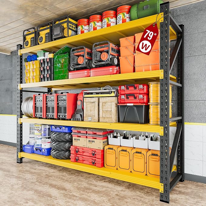 6000LBS Heavy Duty Garage Shelving Units,79" Wide & Deep Storage Shelves,Yellow Metal Garage Shelves,Large Storage Rack,Steel Shelf,Industrial Shelving for Shop,Warehouse,79" W x 24" D x 79" H by SISESOL