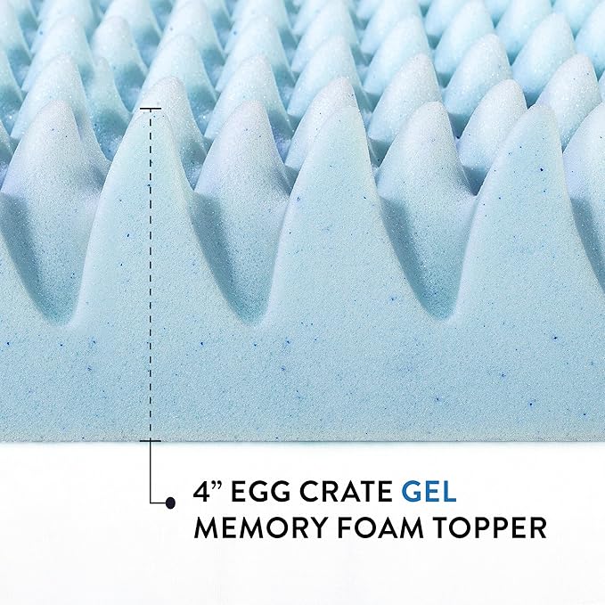 Best Price Mattress 4 Inch Egg Crate Memory Foam Mattress Topper with Cooling Gel Infusion, CertiPUR-US Certified, King, Dorm Essentials, Light Blue