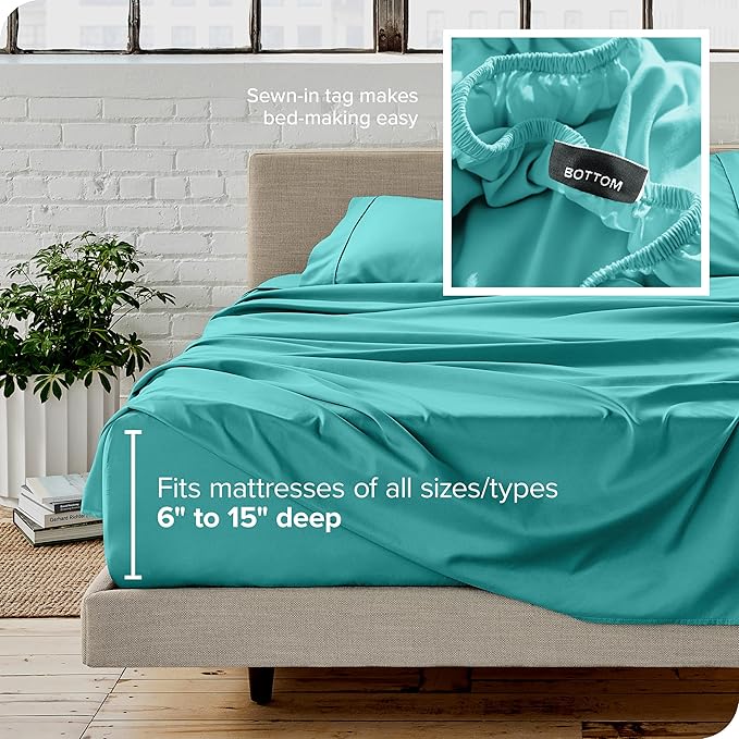 Bare Home Full XL Sheet Set - 1800 Ultra-Soft Microfiber Full Extra Long Bed Sheets - Double Brushed - Deep Pockets - Easy Fit - 4 Piece Set - Bedding Sheets & Pillowcases (Full XL, Turquoise)
