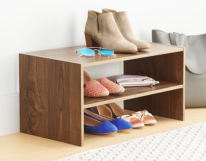 Whitmor Wood Stackable 2-Shelf Shoe Rack, Walnut, 24 inches，2 Pack - Image 2