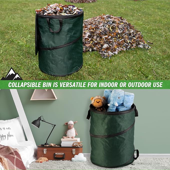 Wakeman Outdoor Trash Can - 46-Gallon Collapsible Garbage Can with 3 Stakes - Pop Up Trash Bin for Camping, Storage, or Yard Waste Outdoors (Green) - Image 4