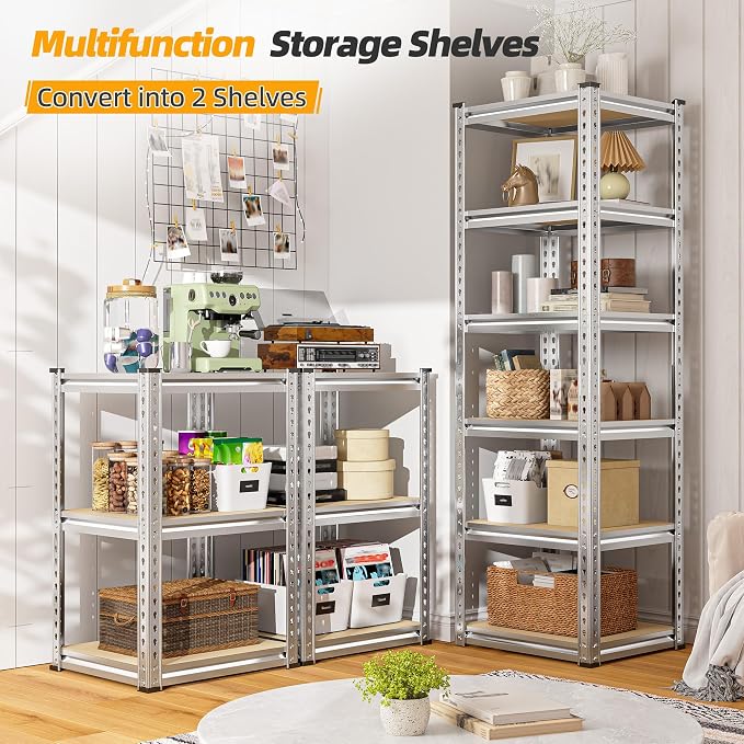 REIBII Storage Shelves 6 Tier Garage Shelving Heavy Duty Metal Shelving Loads 2250LBS Adjustable Garage Shelves for Pantry Closet Kitchen Basement 16" W x 16" D x 72" H, Silver - Image 4
