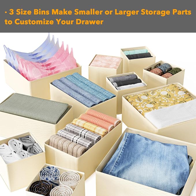 SpaceAid Drawer Organizer Clothes, 12 Pack Dresser Organizer Bins for Nursery, Closet Organization and Storage Dividers for Clothing, Baby Clothes, Underwears, Socks (Beige) - Image 5