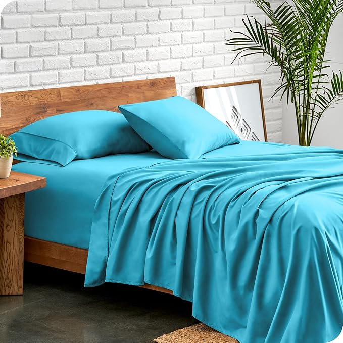 Bare Home Full Sheet Set - 1800 Ultra-Soft Microfiber Full Bed Sheets - Double Brushed - Deep Pockets - Easy Fit - 4 Piece Set - Bedding Sheets & Pillowcases (Full, Aqua)
