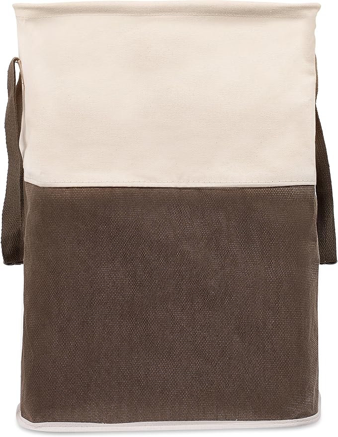 BIRDROCK HOME Square Cloth Laundry Hamper with Handles - Dirty Clothes Sorter - Easy Storage - Foldable - Brown and White Canvas - Image 6