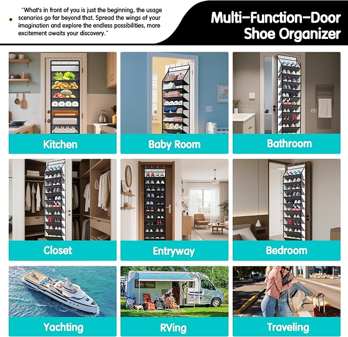 Kotkn 10 Tier Hanging Shoe Rack - Heavy Duty Behind The Door Hanging Shoe Rack, Sturdy Oxford Cloth, 20+ Pairs Over The Door Shoe Cabinet for Boots and Sneakers - Save 50% Closet Space! (Piano White) - Image 6