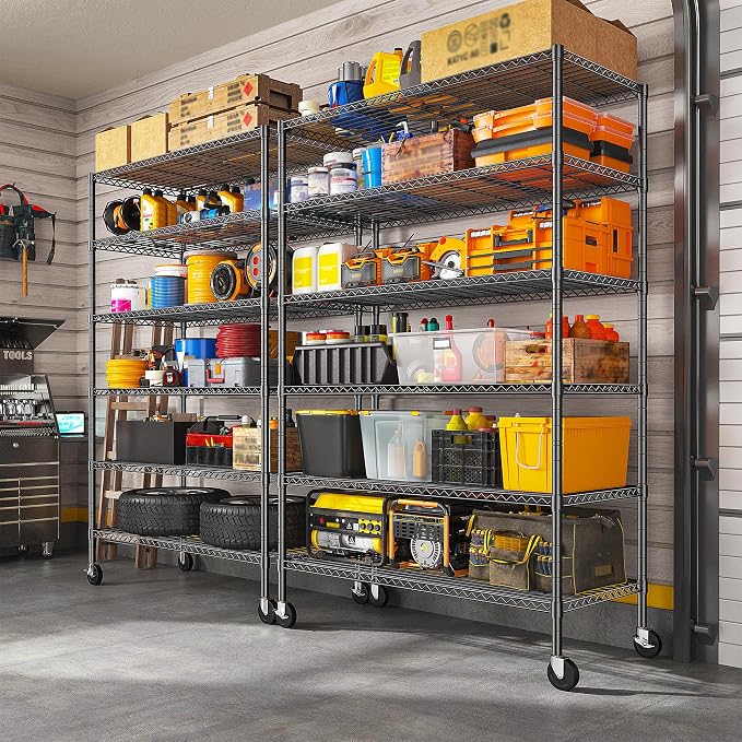 Romorgniz 82"H X45"W X18"D Storage Shelves with Wheels, 6 Tier Wire Shelving Adjustable Metal Shelving Pantry Shelves Capacity 1200LBS for Garage Shelving, Pantry, Kitchen, Closet, Commercial, Black - Image 6