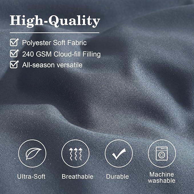 Monbix King Size Comforter Set - 7 Pieces Bed in a Bag King, Blue Gray Bedding Sets with Comforter, All Seasons Comforter Bed Set with Sheets, Pillowcases & Shams