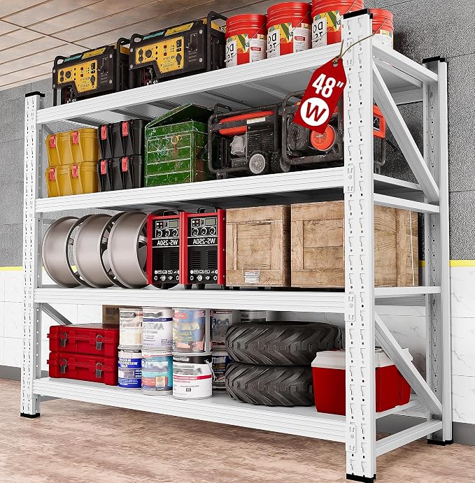 48" Wide Heavy Duty Garage Shelving Units,3000LBS 24 Deep Storage Shelves,White Metal Garage Shelves,Large Storage Rack,Steel Shelf,Industrial Shelving for Shop,Warehouse,48" W x 24" D x 70" H by SISESOL