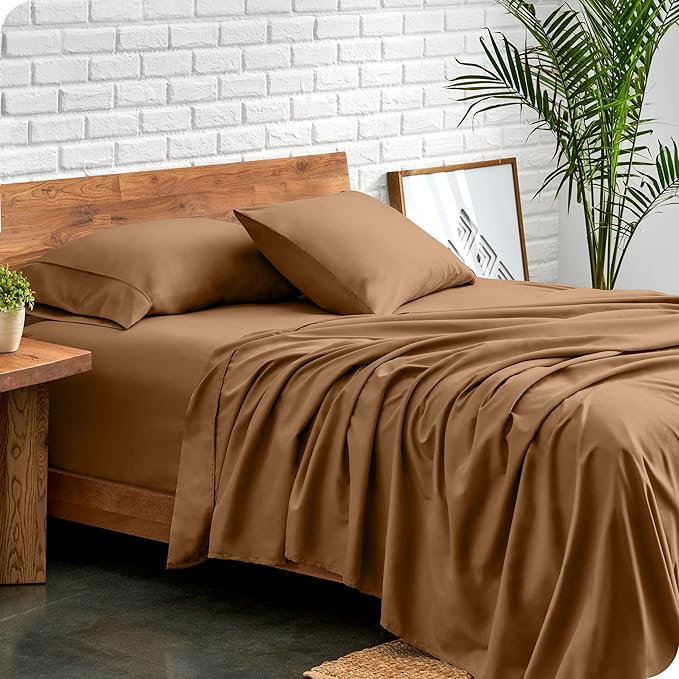 Bare Home Full Sheet Set - 1800 Ultra-Soft Microfiber Full Bed Sheets - Double Brushed - Deep Pockets - Easy Fit - 4 Piece Set - Bedding Sheets & Pillowcases (Full, Caramel)