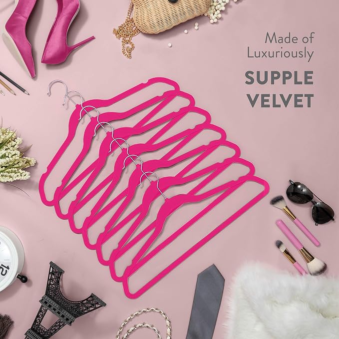 Zober Velvet Hangers 50 Pack - Heavy Duty Pink Hangers for Coats, Pants & Dress Clothes - Non Slip Clothes Hanger Set - Space Saving Felt Hangers for Clothing - Image 4