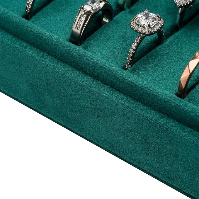 Velvet Ring Organizer Display Tray Jewelry Box Earring Holder Case for Wedding Birthday Christmas Day (Green) - Image 3