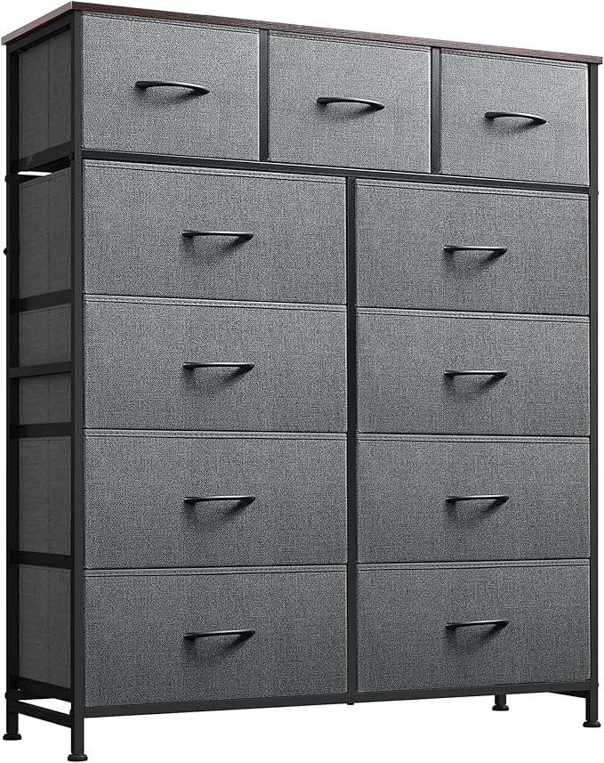 WLIVE Tall Dresser for Bedroom, Fabric Dressers Storage Tower, Dresser & Chest of Drawers Organizer Unit with 11 Drawers, Storage Cabinet, Hallway, Closets, Steel Frame, Wood Top, Dark Grey by WLIVE