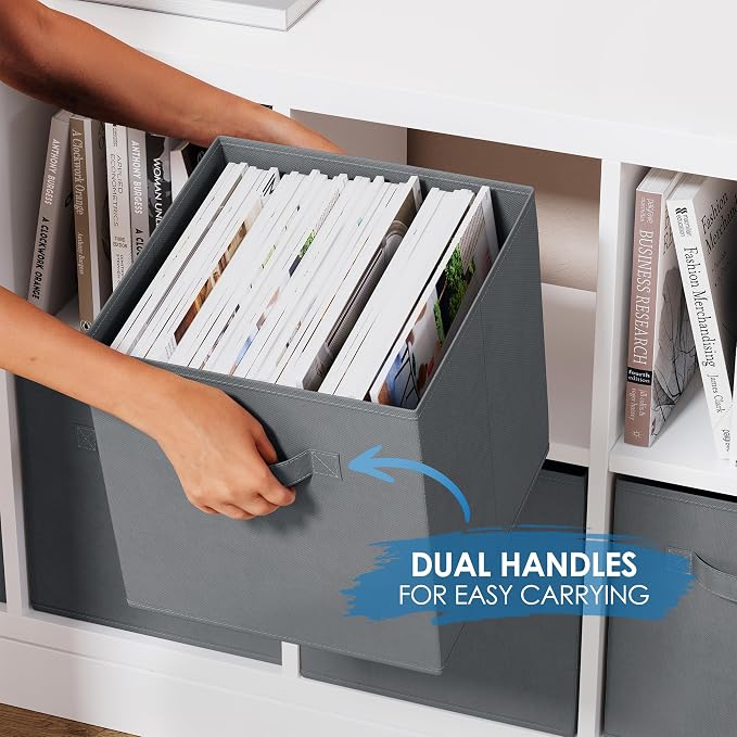 Storage Cubes Pack Of 8 - Standard Size Cube Storage Bin 10.5x10.5x11 With Dual Handles For Easy Carrying- Fabric Storage Bins Collapsible (Grey) - Image 4