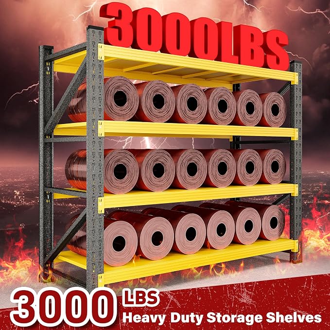 48" Wide Heavy Duty Garage Shelving Units,3000LBS Deep Storage Shelves,Yellow Metal Garage Shelves,Large Storage Rack,Steel Shelf,Industrial Shelving for Shop,Warehouse,Basement,48" W x 24" D x 70" H - Image 3