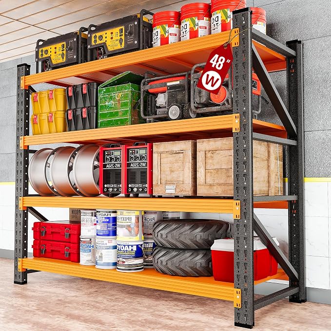 48" Wide Heavy Duty Garage Shelving Units,3000LBS Deep Storage Shelves,Orange Metal Garage Shelves,Large Storage Rack,Steel Shelf,Industrial Shelving for Shop,Warehouse,Basement,48" W x 24" D x 70" H by SISESOL