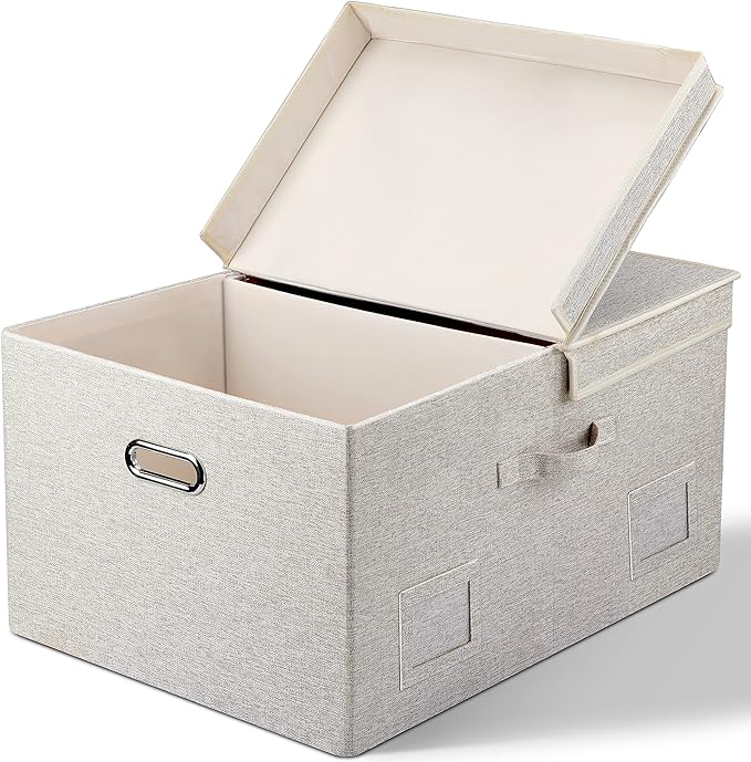 Graciadeco 75 Quart Extra Large Decorative Collapsible Storage Bins with Lids, 1 Pack Beige Stackable Boxes by GraciadecoStorage