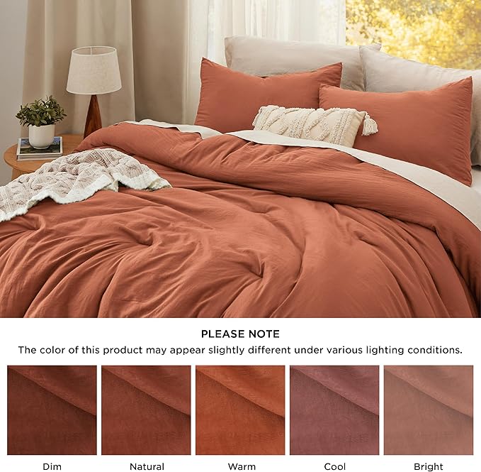 Bedsure Full Comforter Set, Orange Soft Prewashed Bedding for All Seasons, 3 Pieces GentleSoft™ Bed Set, 1 Lightweight Comforter (82"x86") and 2 Pillowcases (20"x26")