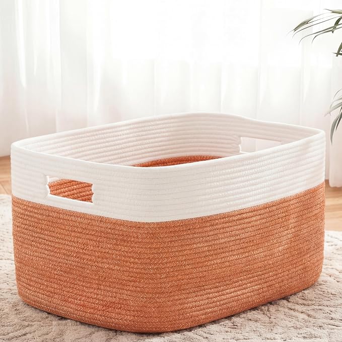Artfeel Blanket Basket,Rectangle Woven Baskets for Storage,30L Laundry Basket for Decorative Nursery Blanket,Toys,Dirty Clothes and Magazine in Shelves,Baby Room,and Living Room by Artfeel
