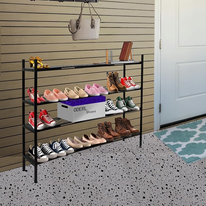 Shoe Rack, 4-Tier Long Shoe Rack, Stackable Shoe Storage Organizer Expandable Shoe Shelf Stand, Holds up to 25-30 Pairs of Shoes for Entryway, Garage, Front Door Entrance, Metal,45.6in Black - Image 2