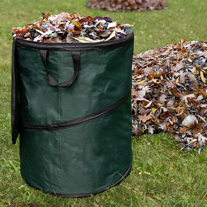 Wakeman Outdoor Trash Can - 46-Gallon Collapsible Garbage Can with 3 Stakes - Pop Up Trash Bin for Camping, Storage, or Yard Waste Outdoors (Green) - Image 6