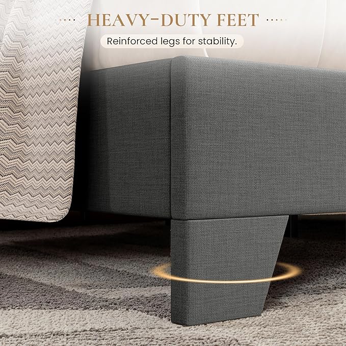 SHA CERLIN Queen Size Platform Bed Frame with Clean Line Fabric & Adjustable Headboard, Wood Slats Support, No Box Spring Needed, Easy Assembly, Dark Grey