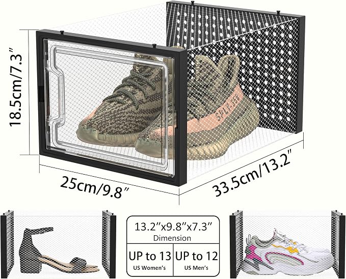 HOMIDEC Shoe Storage, 12 Pack Shoe Organizer for Closet, Shoe Boxes Clear Plastic Stackable Shoe Containers with Lids for Size 13 - Image 3