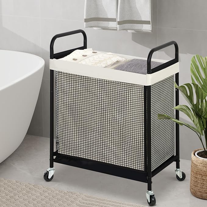 STO STO Laundry Hamper 2 Section, 100L Rolling Laundry Sorter Cart with Removable and Washable Liner Bag, Clothes Hamper with Wheels and Metal Handle for Laundry Room and Bedroom - Image 3