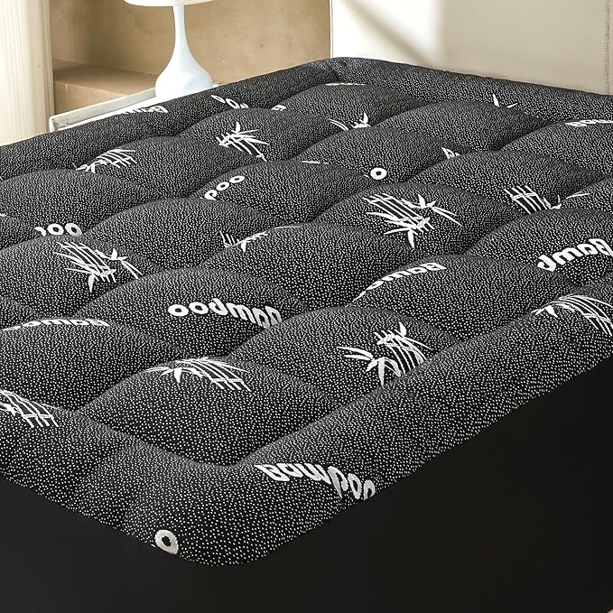 Queen Size Mattress Topper Viscose Derived from Bamboo, Soft Thick Pillow Top Mattress Pad Cover for Back Pain, Cooling Mattress Protector with 8-21 Inch Deep Pocket, Dark Grey