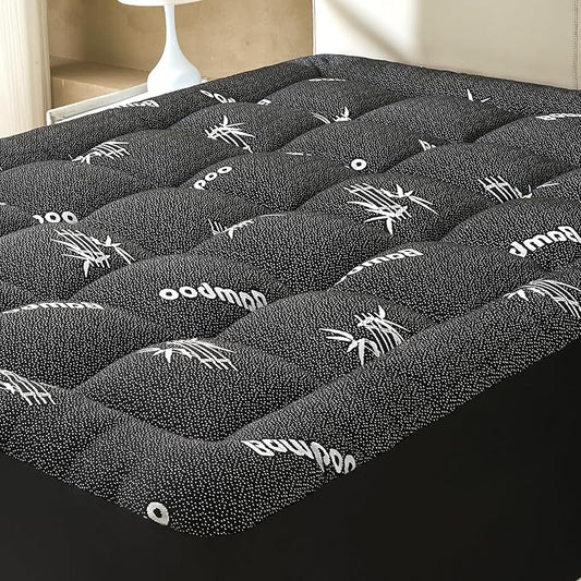 Queen Size Mattress Topper Viscose Derived from Bamboo, Soft Thick Pillow Top Mattress Pad Cover for Back Pain, Cooling Mattress Protector with 8-21 Inch Deep Pocket, Dark Grey