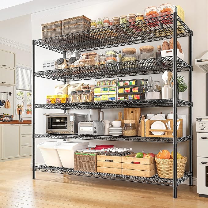REIBII 55.5" W Storage Shelves 3200LBS Wire Shelving Unit 5 Tier Metal Shelving Heavy Duty Garage Shelving Metal Shelves for Storage Rack Adjustable Pantry Shelf, 55.5" W X 18''D X 71" H, 4PCS - Image 7