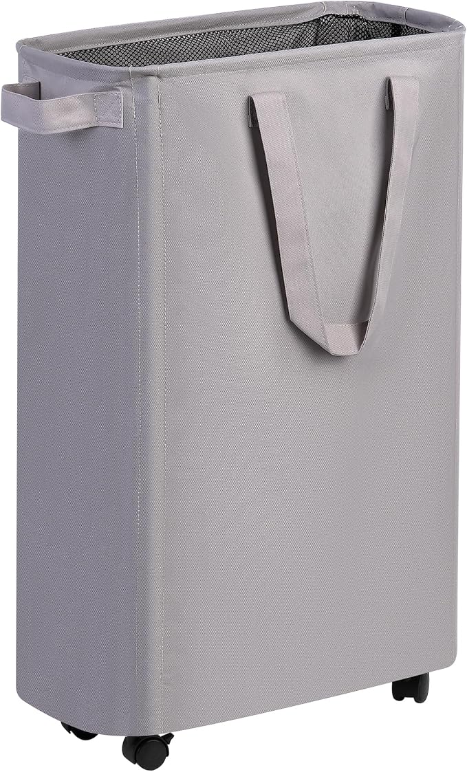 efluky Slim Laundry Hamper with Wheels, Rolling Laundry Basket for Clothes, Small Laundry Basket for Bedroom, Dorm and Laundry Room, 60L (12.7 Gallons) Grey by efluky